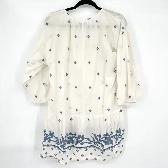 Madewell White and Blue Jacquard Peasant Dress Women's Medium - Picture 5 of 7